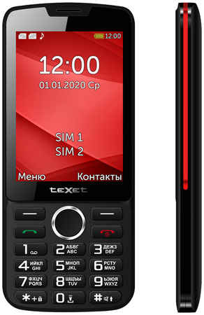 Мобильный телефон teXet TM-308, 3.2″ 320x240 TFT, BT, 1xCam, 2-Sim, 1200 мА·ч, micro-USB, черный/красный 970975225