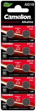 Батарея Camelion Mercury Free, LR54/AG10/LR1130, 1.5V, 10шт. (12818)