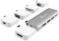Док-станция j5create ULTRADRIVE Kit USB-C для Apple MacBook, 2xUSB-A 3.1  /  2xUSB 3.1-C  /  2xHDMI  /  VGA  /  LAN  /  SD / SDHC / SDXC, серебристый / белый (JCD389)
