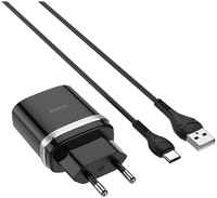 Сетевое зарядное устройство Hoco C12Q 18W, 1USB, Quick Charge, 3A, черный (6931474716293), кабель USB Type C