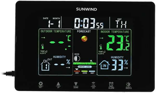 Цифровая метеостанция SunWind SW-WSH160-COLOR черный 971000080726698