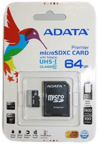 Карта памяти A-Data microSDHC Class 10 64GB (AUSDX64GUICL10-RA1)+ SD adapter 971000105609698