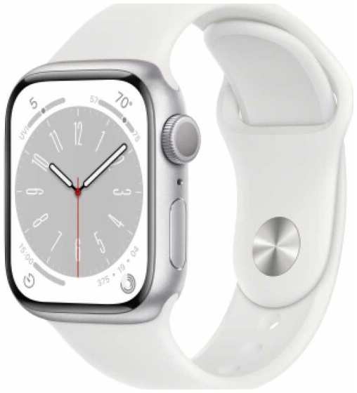 Умные часы Apple Watch Series 8 A2771 45мм серебристый, ремень белый, браслет M/L (MP6Q3LL/A) 971000131179698