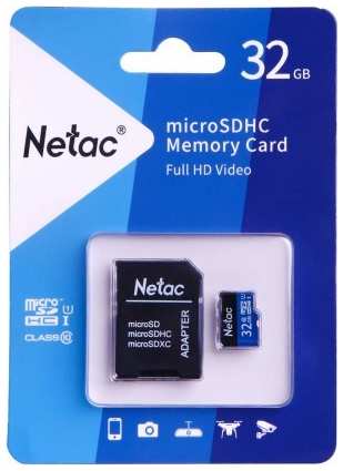 Карта памяти Netac Standard MicroSD P500 32GB+ SD адаптер (NT02P500STN-032G-R)