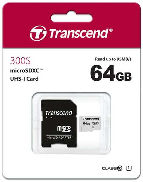 Карта памяти Transcend microSD 64GB TS64GUSD300S-A ( + adapter)