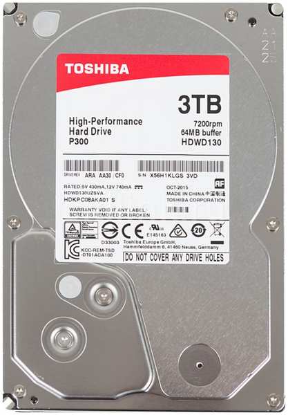Жесткий диск Toshiba P300 SATA III/3Tb/7200rpm/64Mb/3.5 (HDWD130UZSVA) 971000204930698