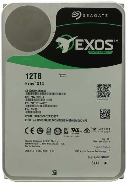 Жесткий диск Seagate Exos X14 512E Original SATA-III 12Tb/7200rpm/256Mb/3.5 (ST12000NM0008)