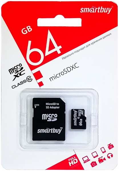 Карта памяти Smartbuy MicroSDXC 64GB Class10 LE (SB64GBSDCL10-00LE)