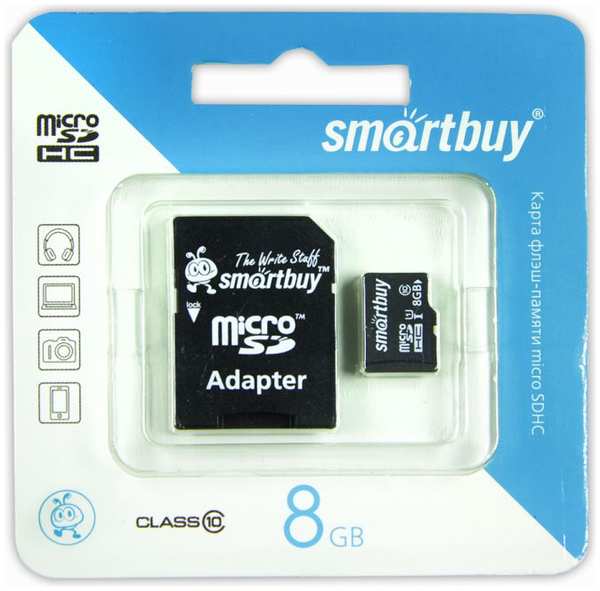 Карта памяти Smartbuy MicroSDHC 8GB Сlass10 + адаптер 971000263829698