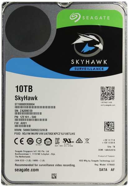 Жесткий диск Seagate Skyhawk ST10000VX0004 SATA-III/10Tb/7200rpm/256Mb/3.5 971000731979698