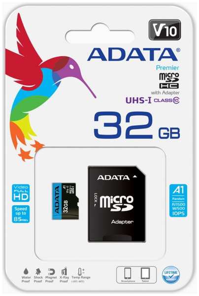 Карта памяти A-Data MicroSDHC 32GB Class10 UHS-I A1 + адаптер