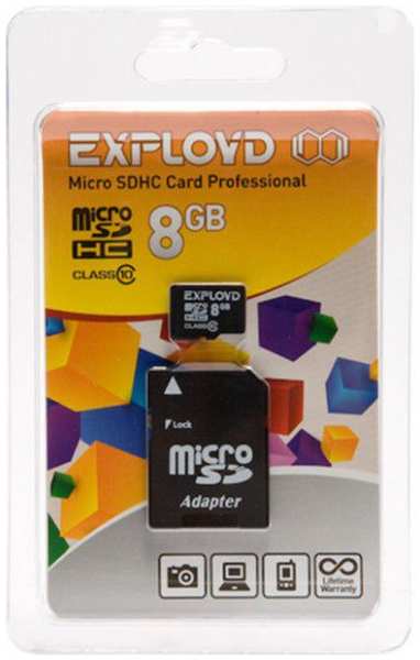 Карта памяти Exployd MicroSDHC 8GB Class10 (+ адаптер SD) 971000792870698