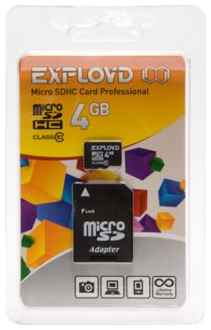 Карта памяти Exployd MicroSDHC 4GB Class10 (+ адаптер SD) 971000792876698