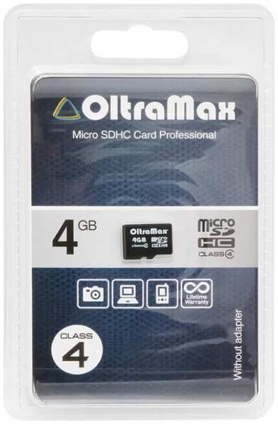Карта памяти Oltramax MicroSDHC 4GB Class4 (+ адаптер SD) 971000792894698