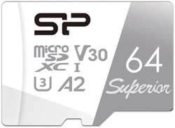 Карта памяти Silicon Power microSDXC UHS-I U3 Superior 64ГБ Class 10 (SP064GBSTXDA2V20SP) +переходник SD